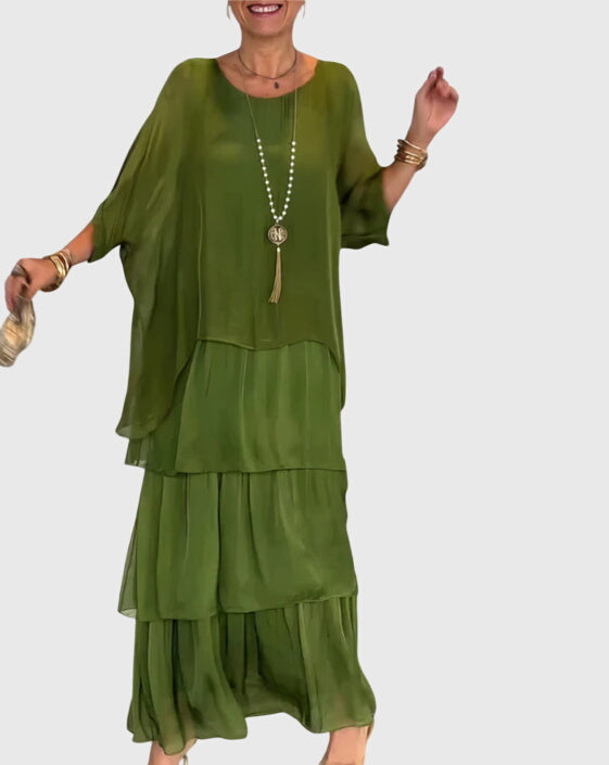 Women's Bohemian Tiered Maxi Dress with Built-In Shorts
