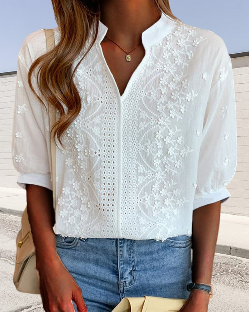 Women's Embroidered V-Neck Blouse