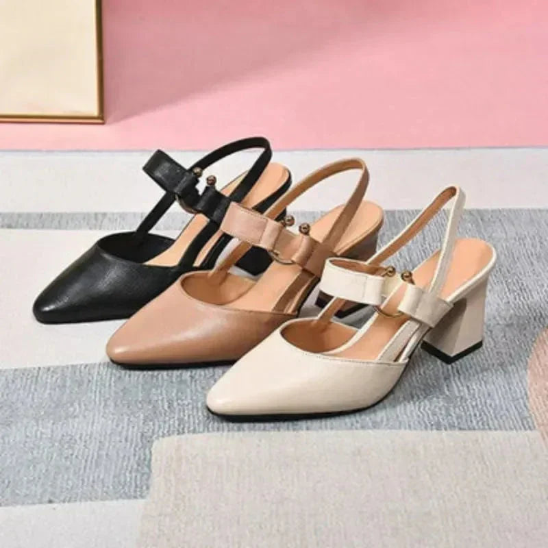 Women's Pointed-Toe Mary Jane Chunky Heel Slingbacks