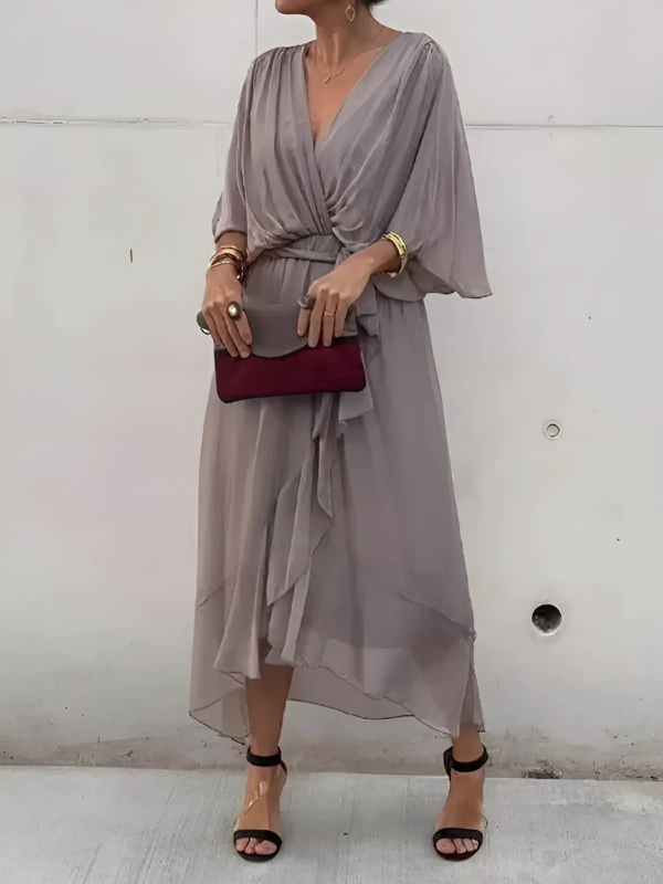 Women's Butterfly-Sleeve Midi Dress with Bow Belt
