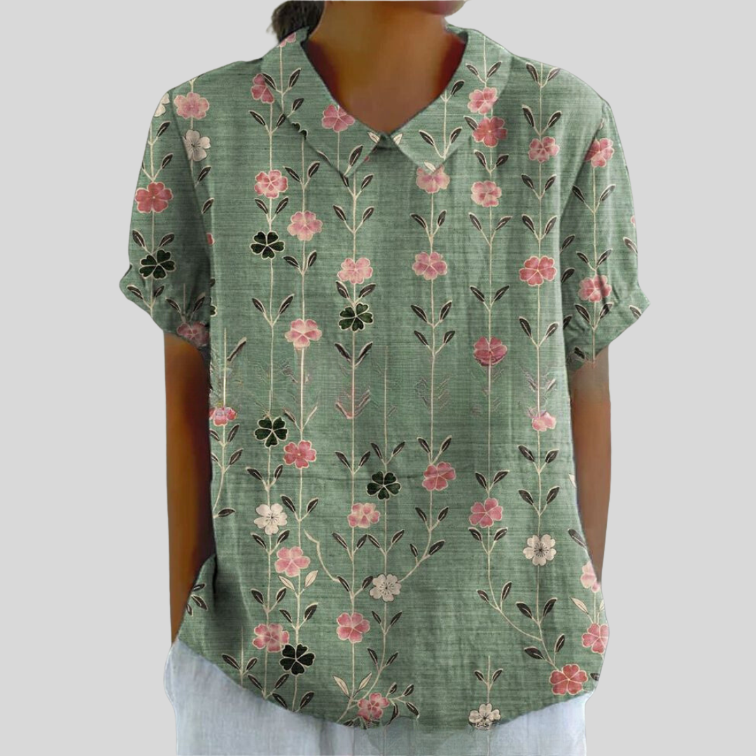 Women's Collared Floral Print Casual Top