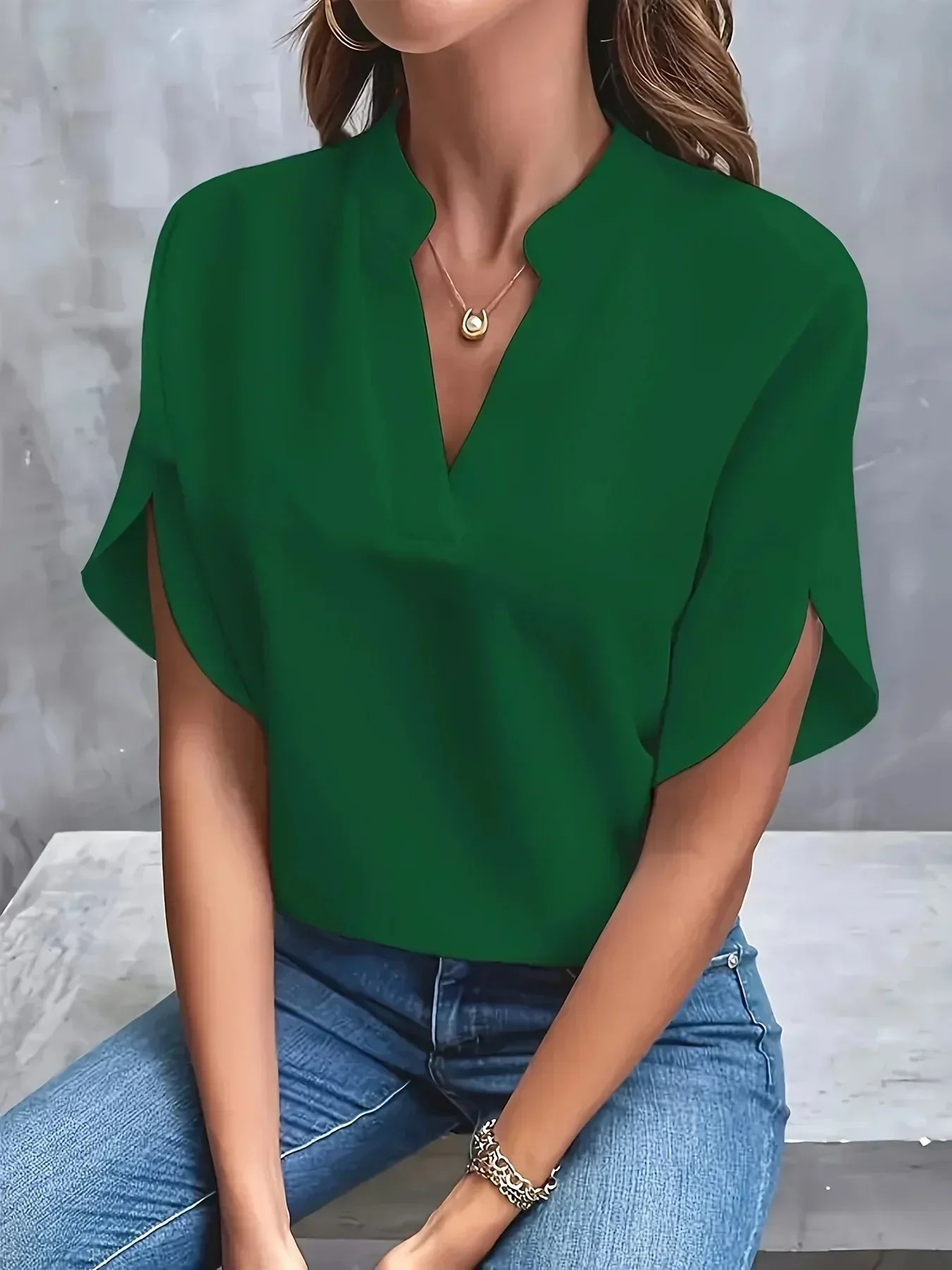 Women's Split-Sleeve Sophisticated V-Neck Blouse