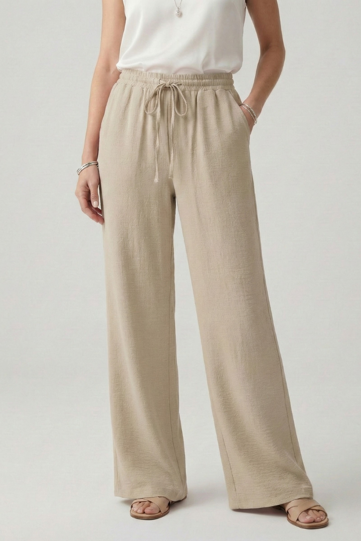 Women's Elastic Waist Palazzo Trousers with Side Pockets
