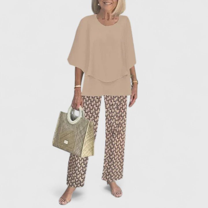 Women's Botanical Print Batwing Blouse and Wide-Leg Pants Set