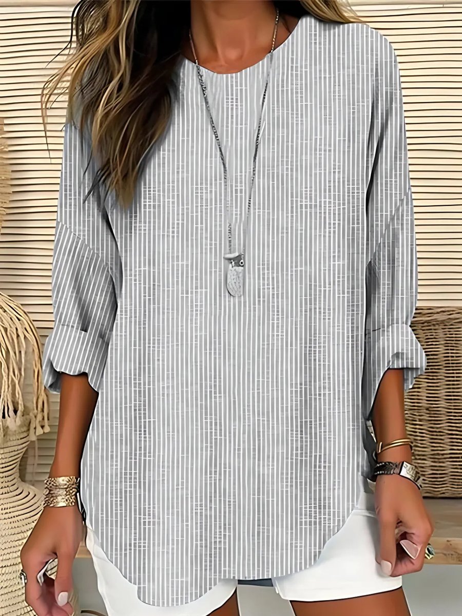 Women's Crewneck Striped Relaxed Casual Blouse