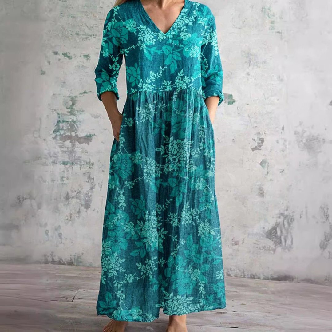 Women's V-Neck Floral Print Summer Maxi Dress