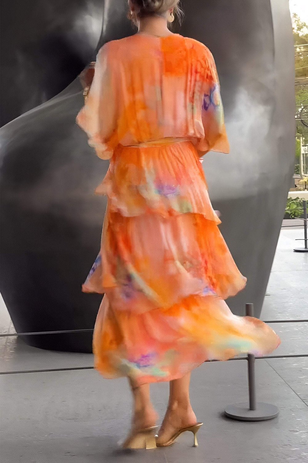 Women's Tiered Floral Chiffon Maxi Dress