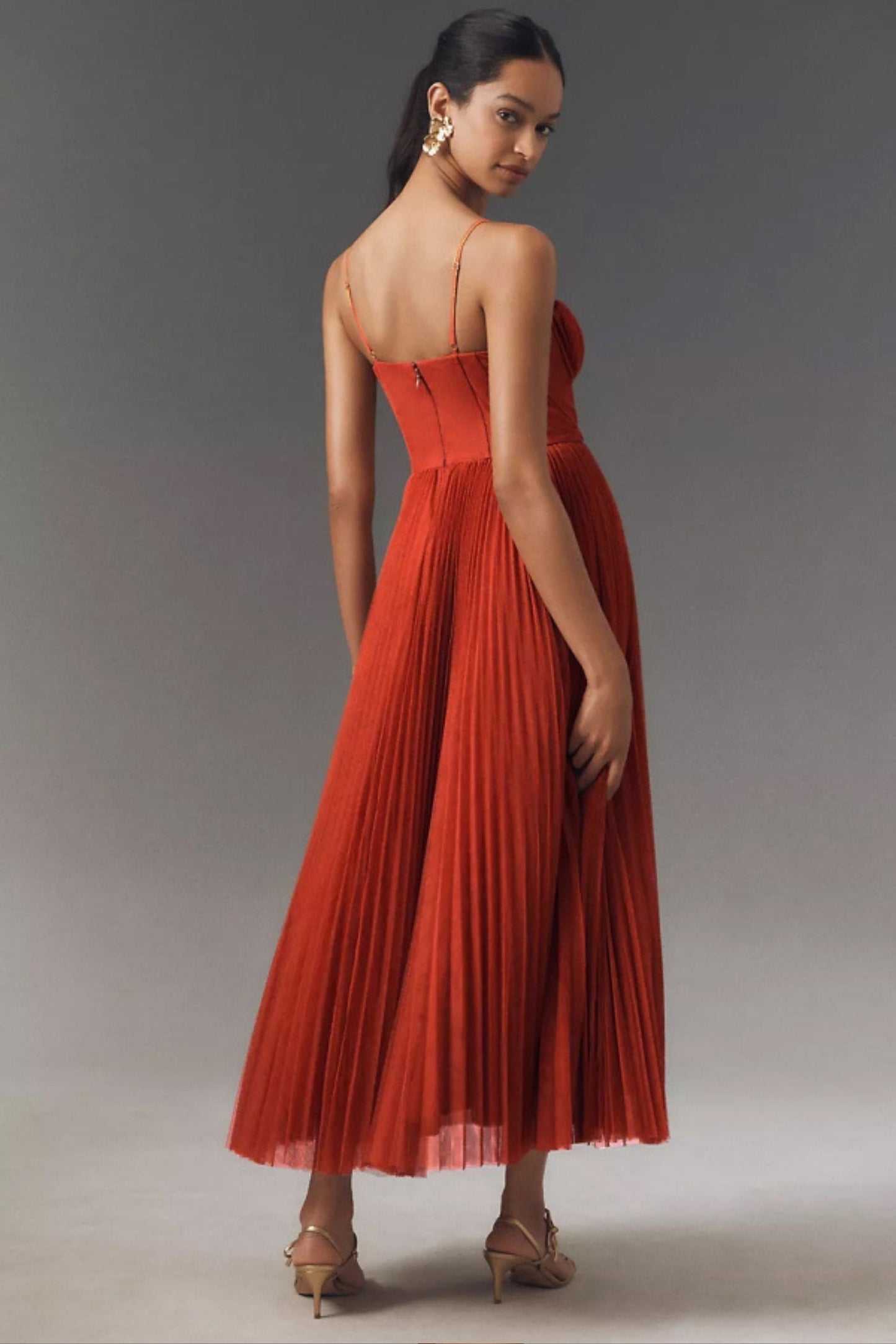 Women's Corset-Style Pleated Midi Slip Dress