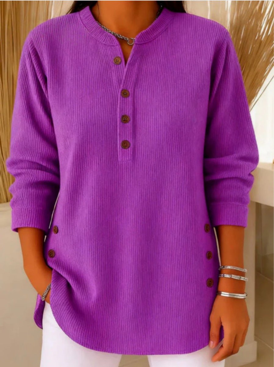 Women's Henley Buttoned Longline Rib-Knit Tunic