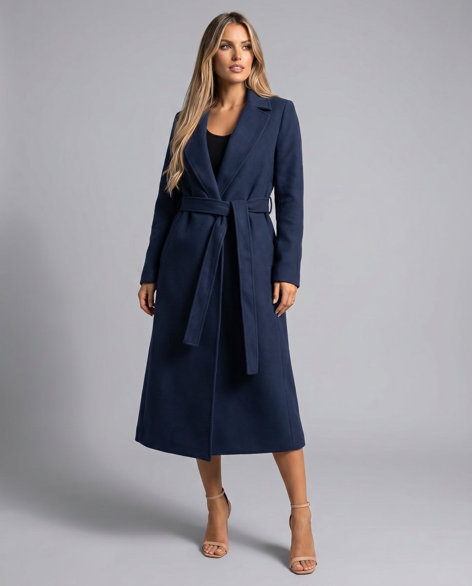 Women's Belted Long Quilted Wool Trench Coat