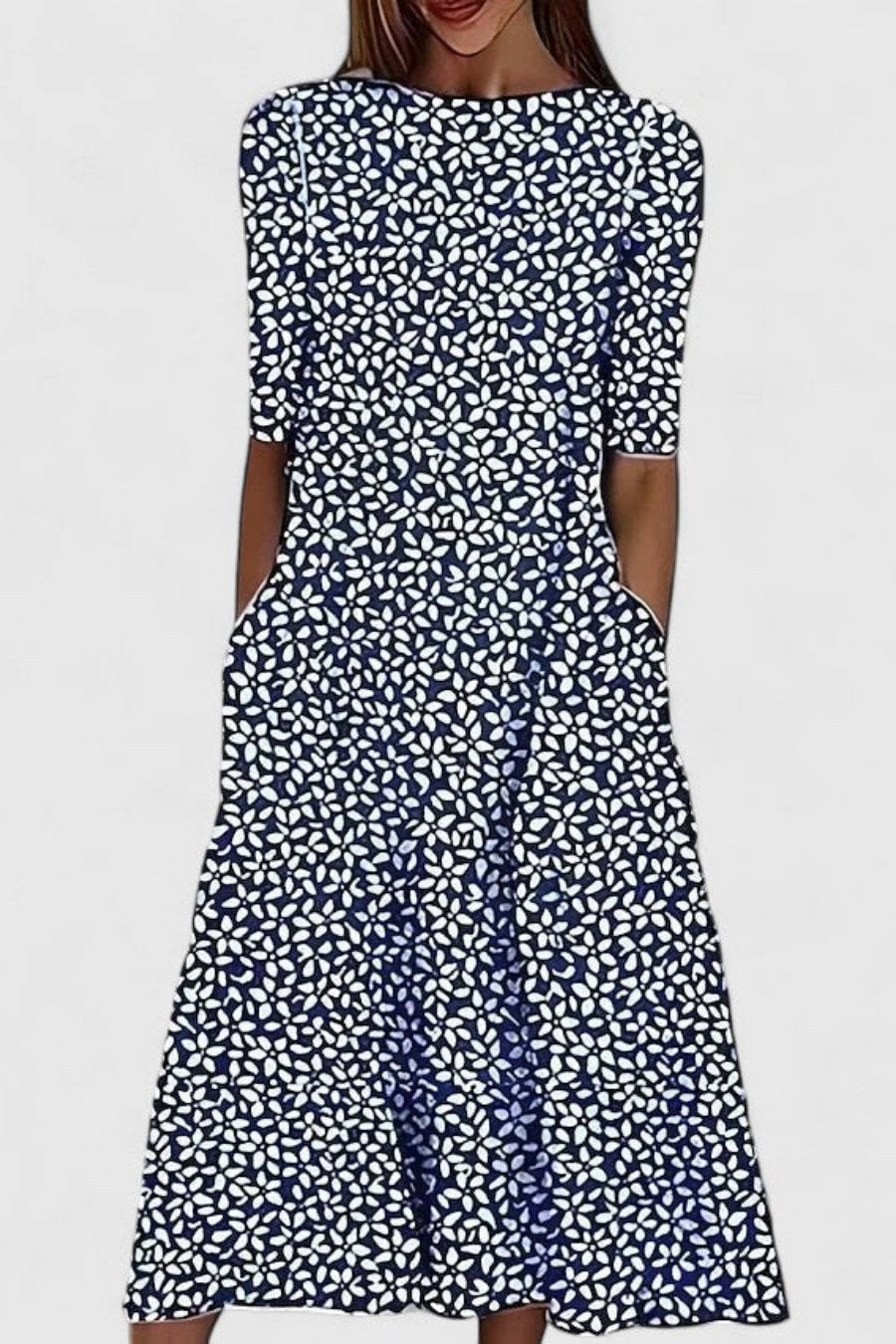 Short Sleeve Cotton A-Line Midi Dress for Women