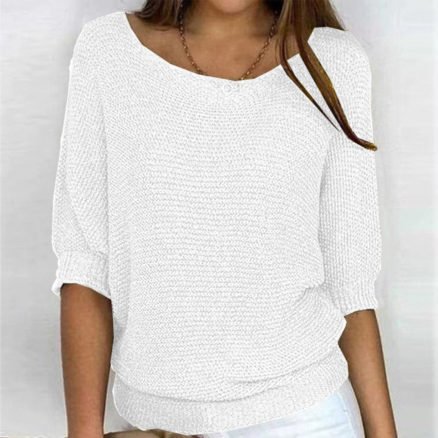 Three-Quarter Sleeve Cotton-Blend Slouchy Knit Top for Women