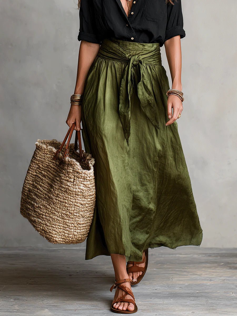 Button-Front Crop Top and High-Waisted Maxi Skirt Set for Women