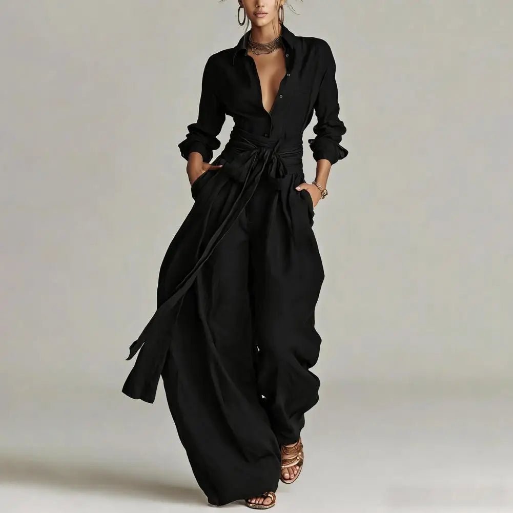 Women's High-Waisted Linen Wide-Leg Matching Set
