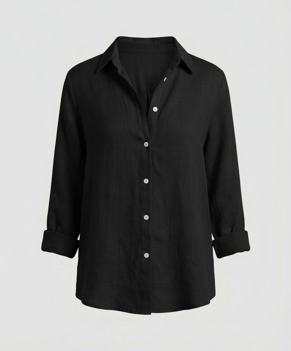 Collared 3/4 Sleeve Linen Blouse for Women