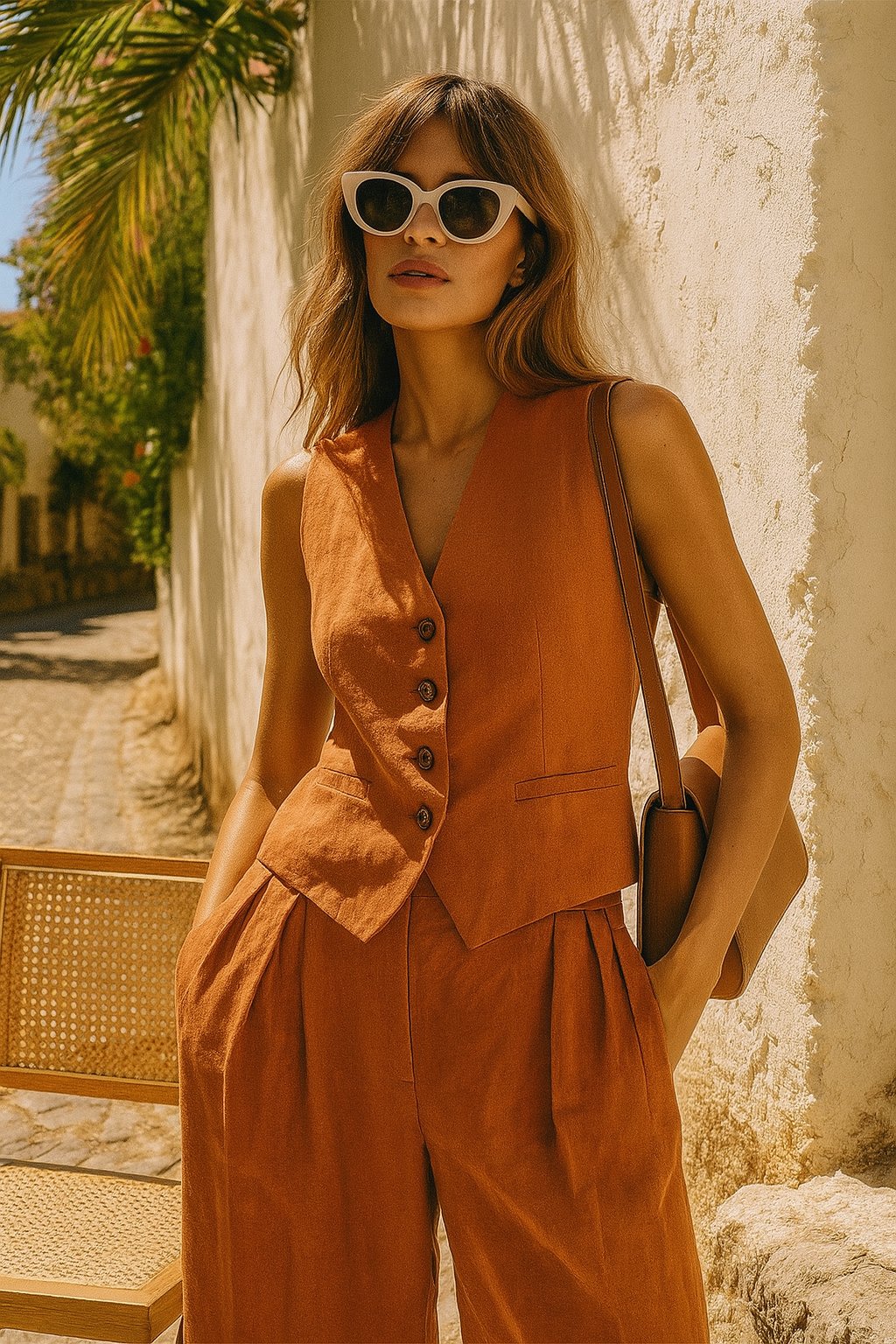 Wide-Leg Linen Jumpsuit with Matching Jacket for Women