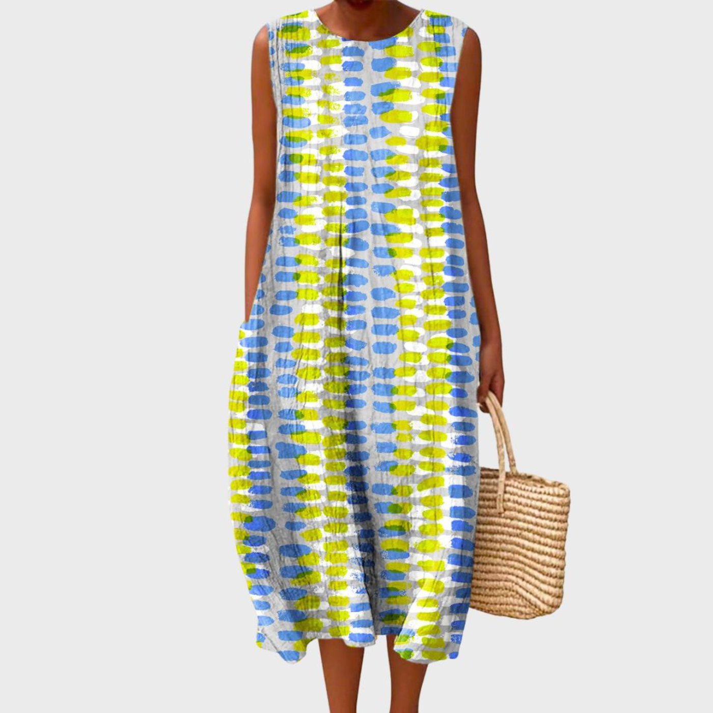 Women's Plaid Sleeveless Linen Midi Dress
