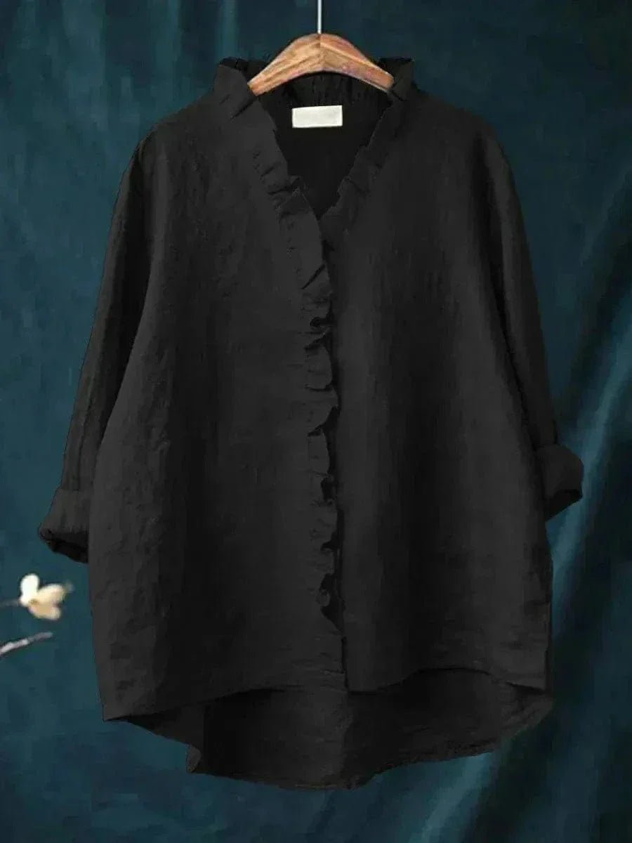 Women's Relaxed Linen Ruffle-Trim Blouse