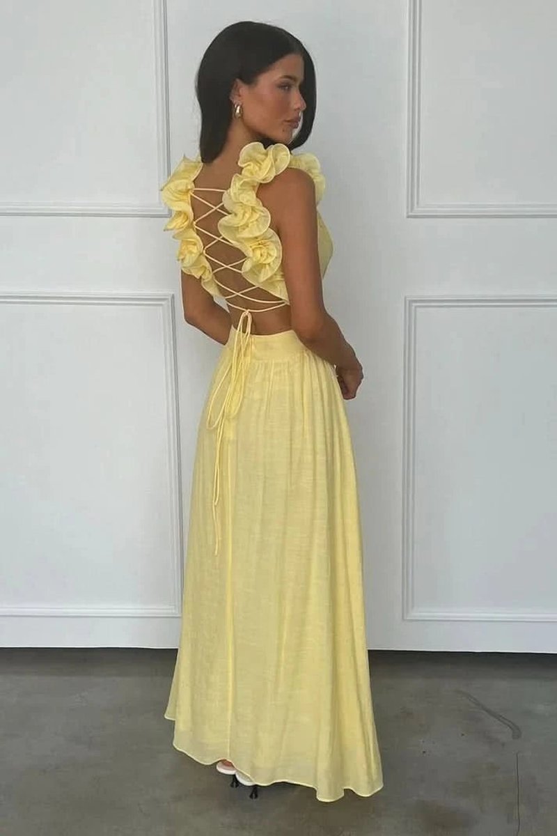 Women's Floral Appliqué Sleeveless Pleated A-Line Evening Gown