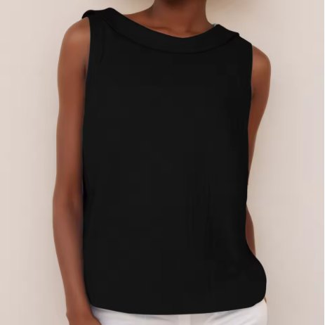 Stand Collar Sleeveless Linen Top for Women
