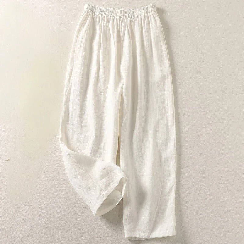 Women's Loose Fit Linen Trousers with Stretchy Waistband