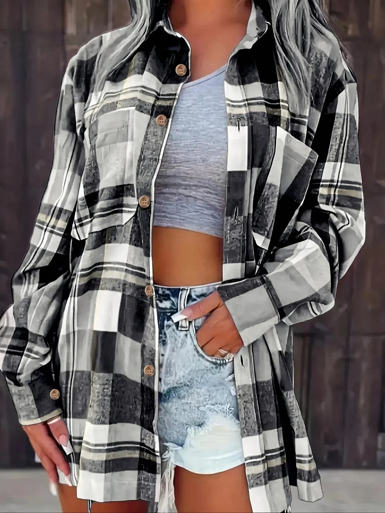 Women's Long-Sleeve Loose Plaid Flannel Shirt