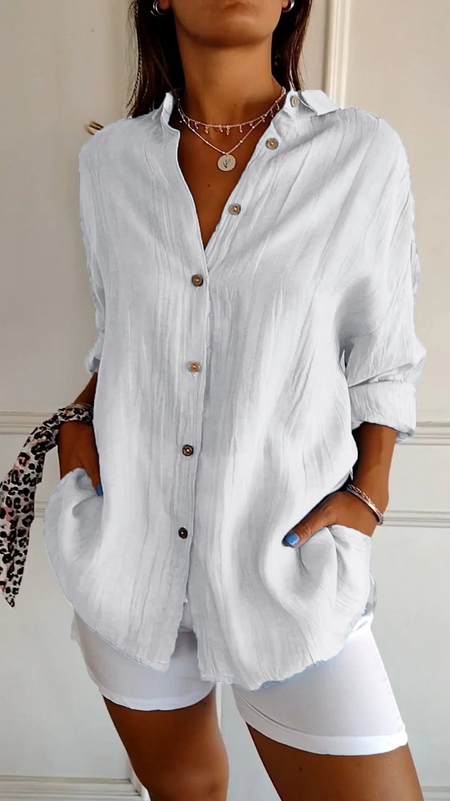 Women's Loose-Fit Linen Button-Up Shirt