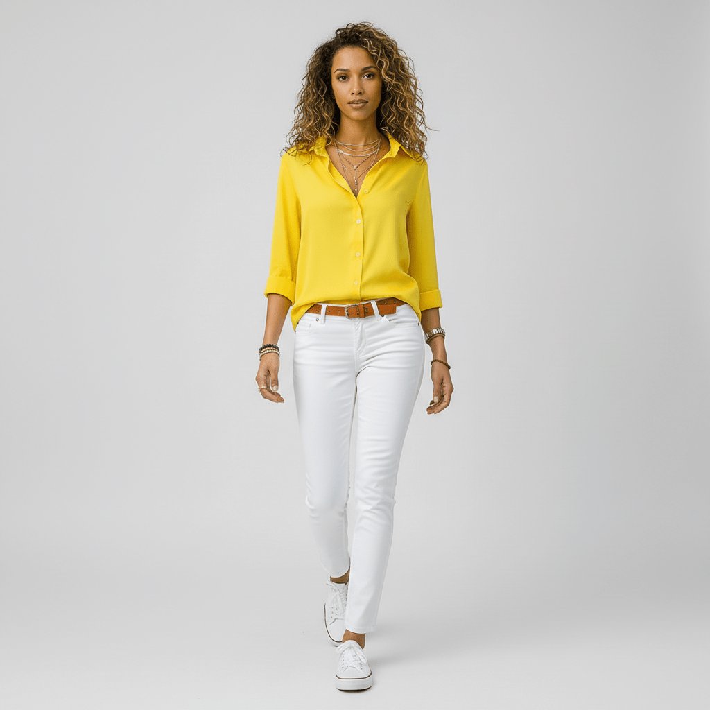 Women's Long-Sleeve Collared Button-Down Shirt in Relaxed Fit