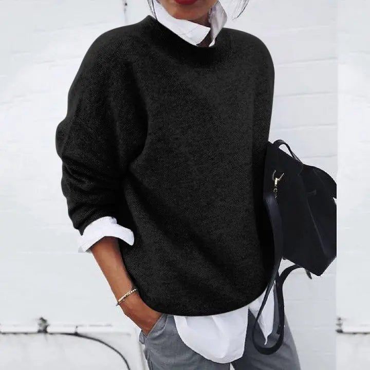 Cashmere-Blend Crewneck Pullover in Relaxed Fit for Women