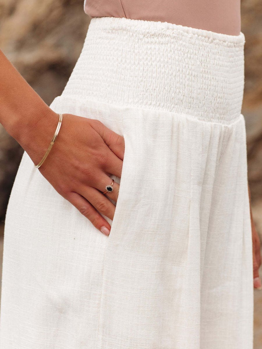 Women's Elasticated High-Rise Wide-Leg Linen Trousers