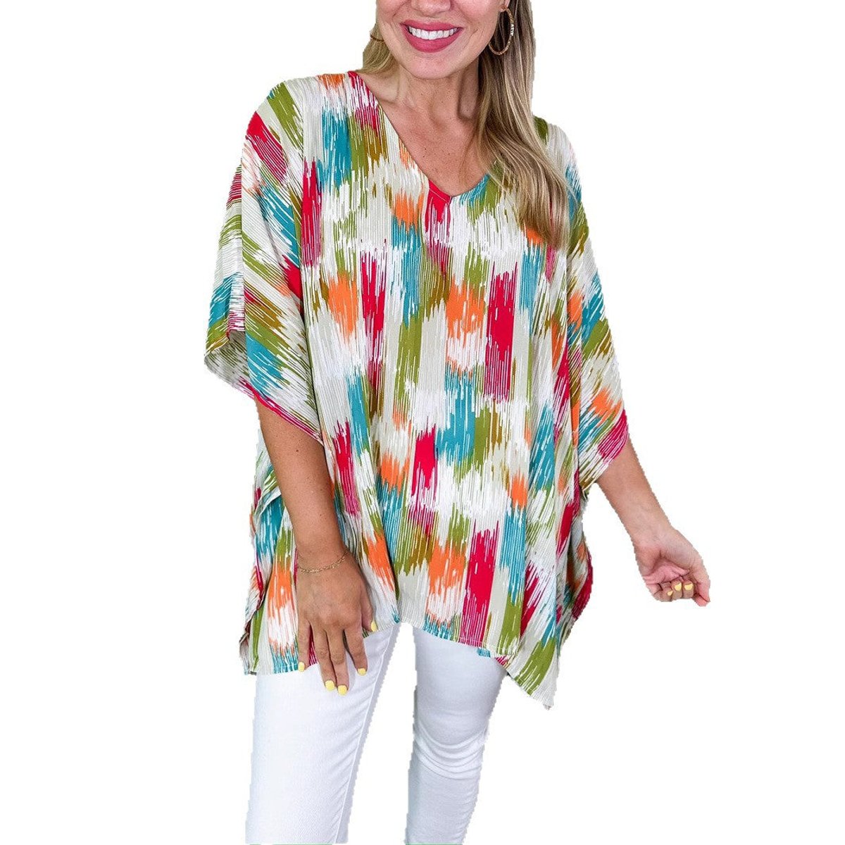 Women's Colorful Abstract Pattern Loose V-Neck Tunic
