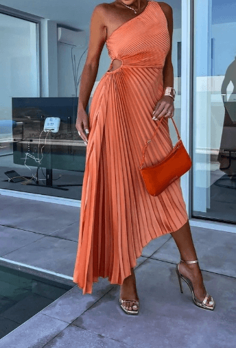 Women's One-Shoulder Pleated Maxi Bridesmaid Dress