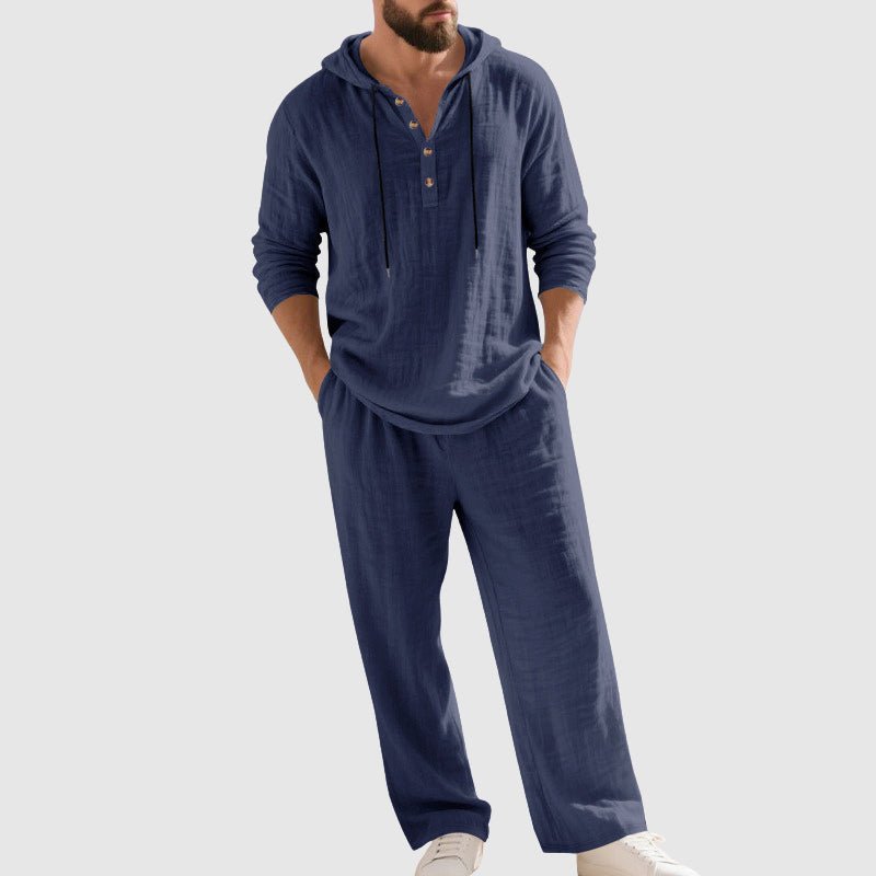 Men's Loose-Fitting Linen Hooded Two-Piece Set