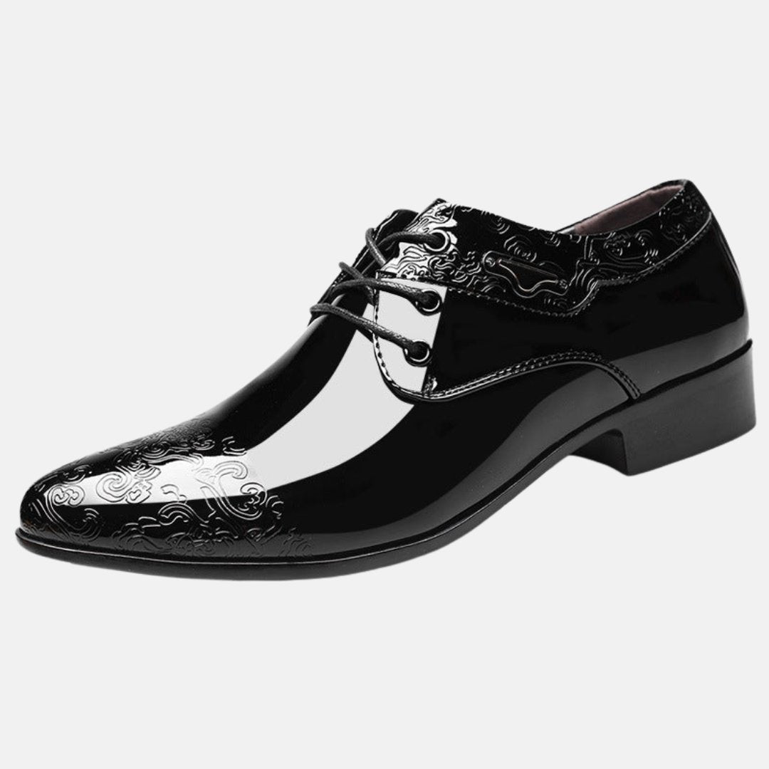 Men's Black Embossed Patent Leather Lace-Up Derby Shoes