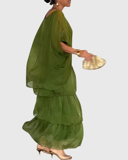Women's Bohemian Tiered Maxi Dress with Built-In Shorts