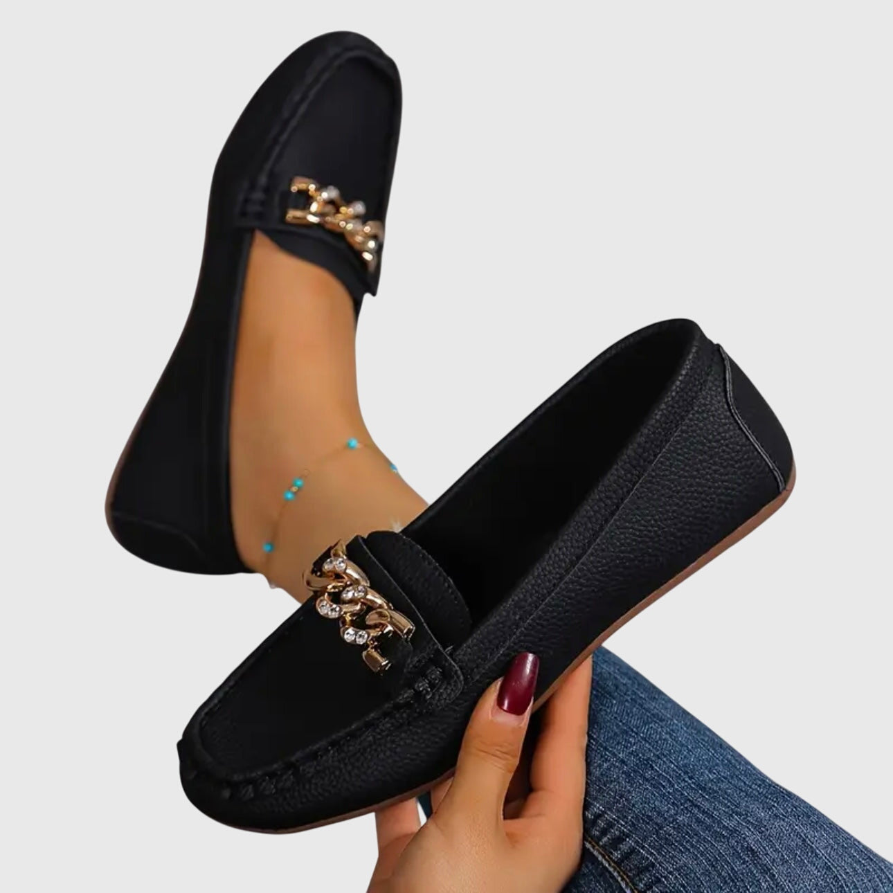 Women's Chain-Embellished Slip-On Loafers
