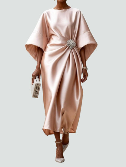 Women's Brooch-Accented Draped Sophisticated Maxi Dress