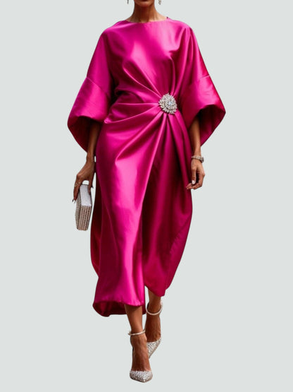 Women's Brooch-Accented Draped Sophisticated Maxi Dress