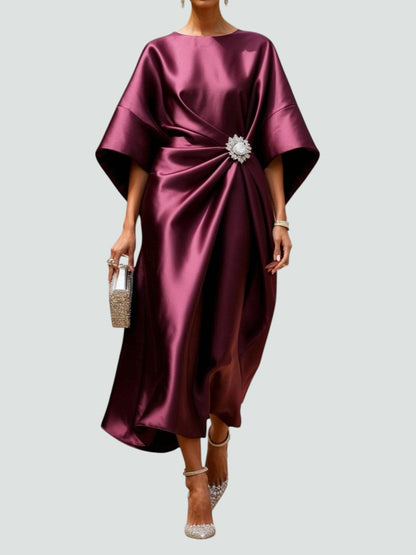 Women's Brooch-Accented Draped Sophisticated Maxi Dress