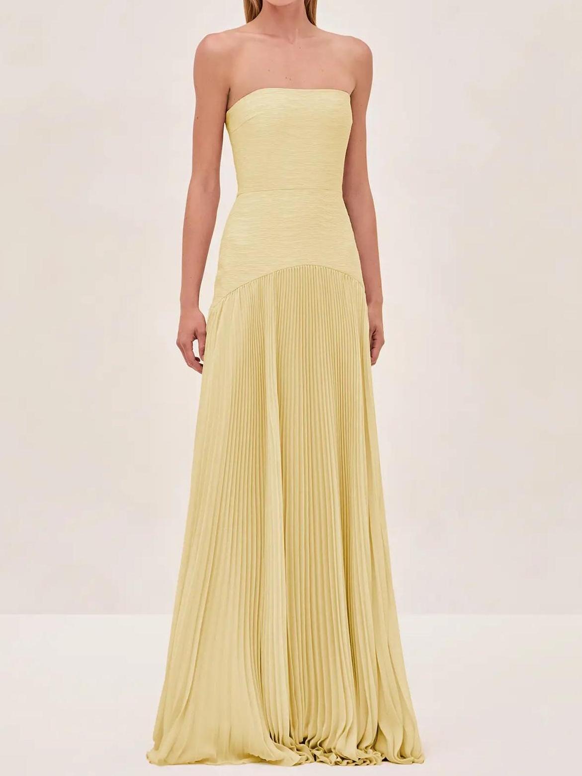 Women's Pleated Bandeau Maxi Dress for Wedding Guests