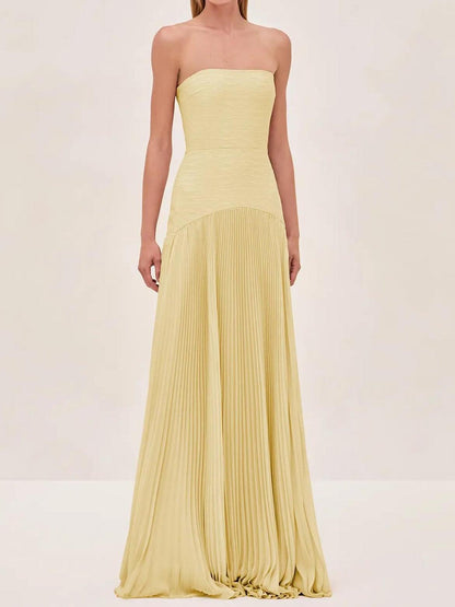 Women's Pleated Bandeau Maxi Dress for Wedding Guests