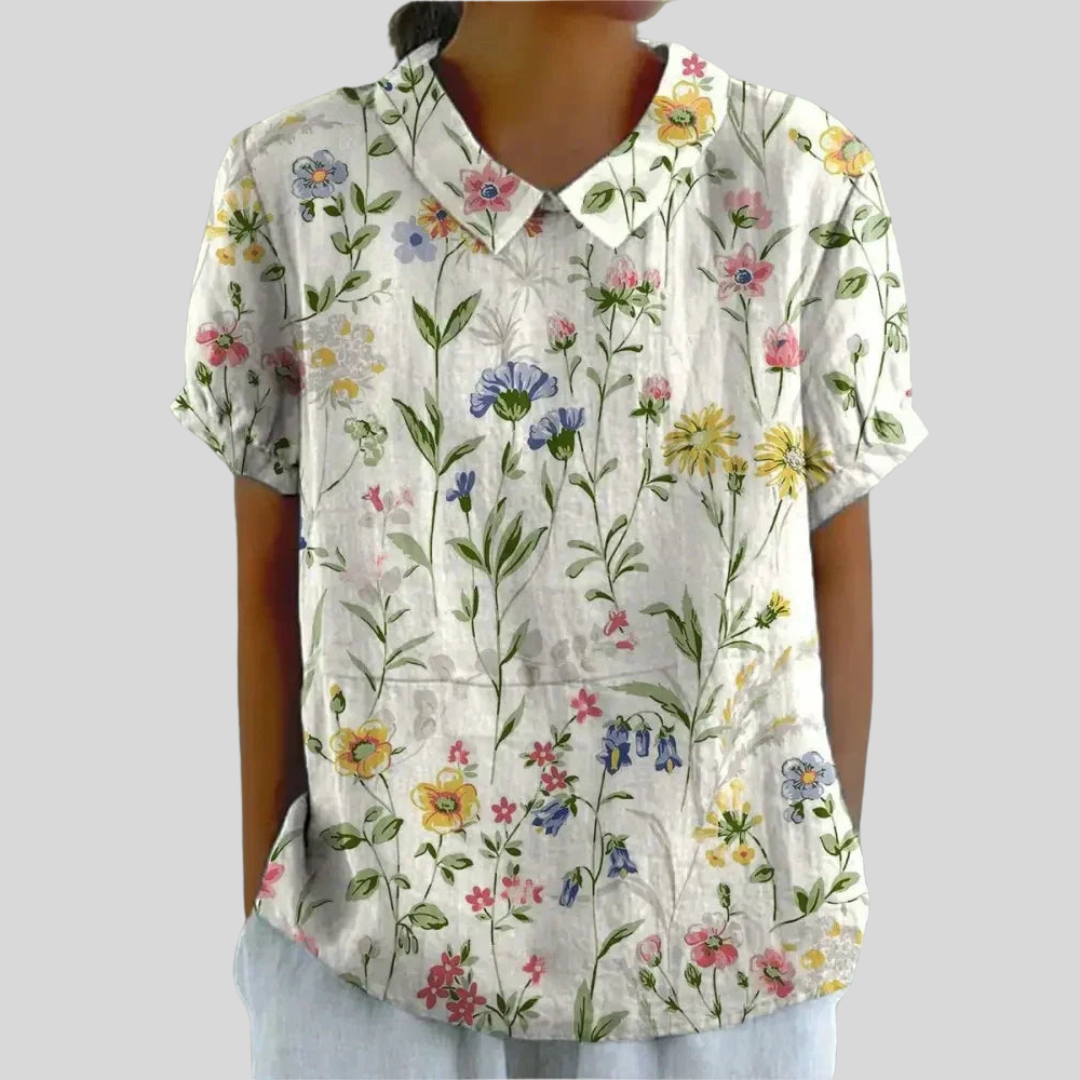 Women's Collared Floral Print Casual Top