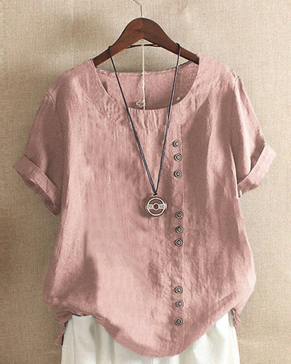 Women's Button-Accented Casual Linen Blouse