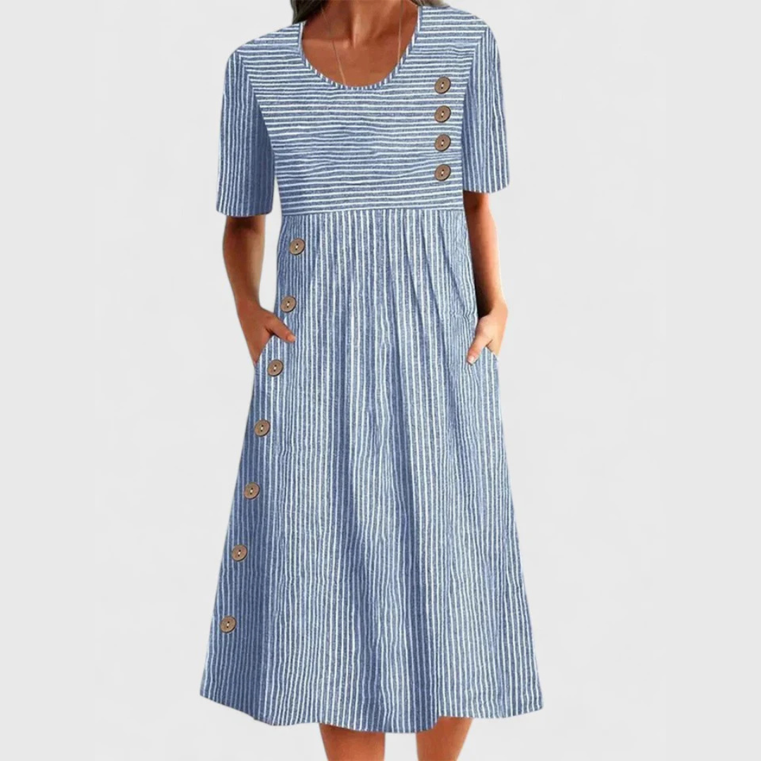 Women's Short-Sleeve Button-Accent Dress