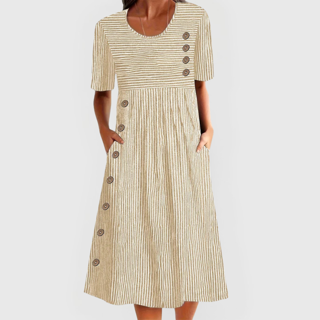Women's Short-Sleeve Button-Accent Dress