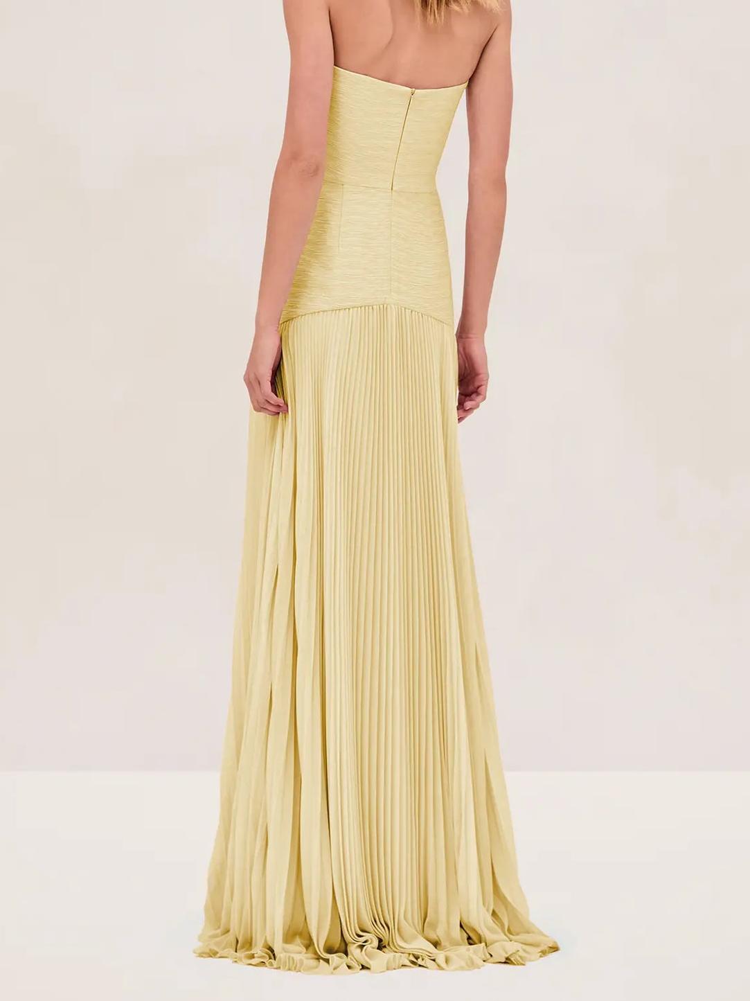 Women's Pleated Bandeau Maxi Dress for Wedding Guests