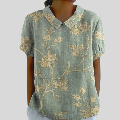 Women's Collared Floral Print Casual Top