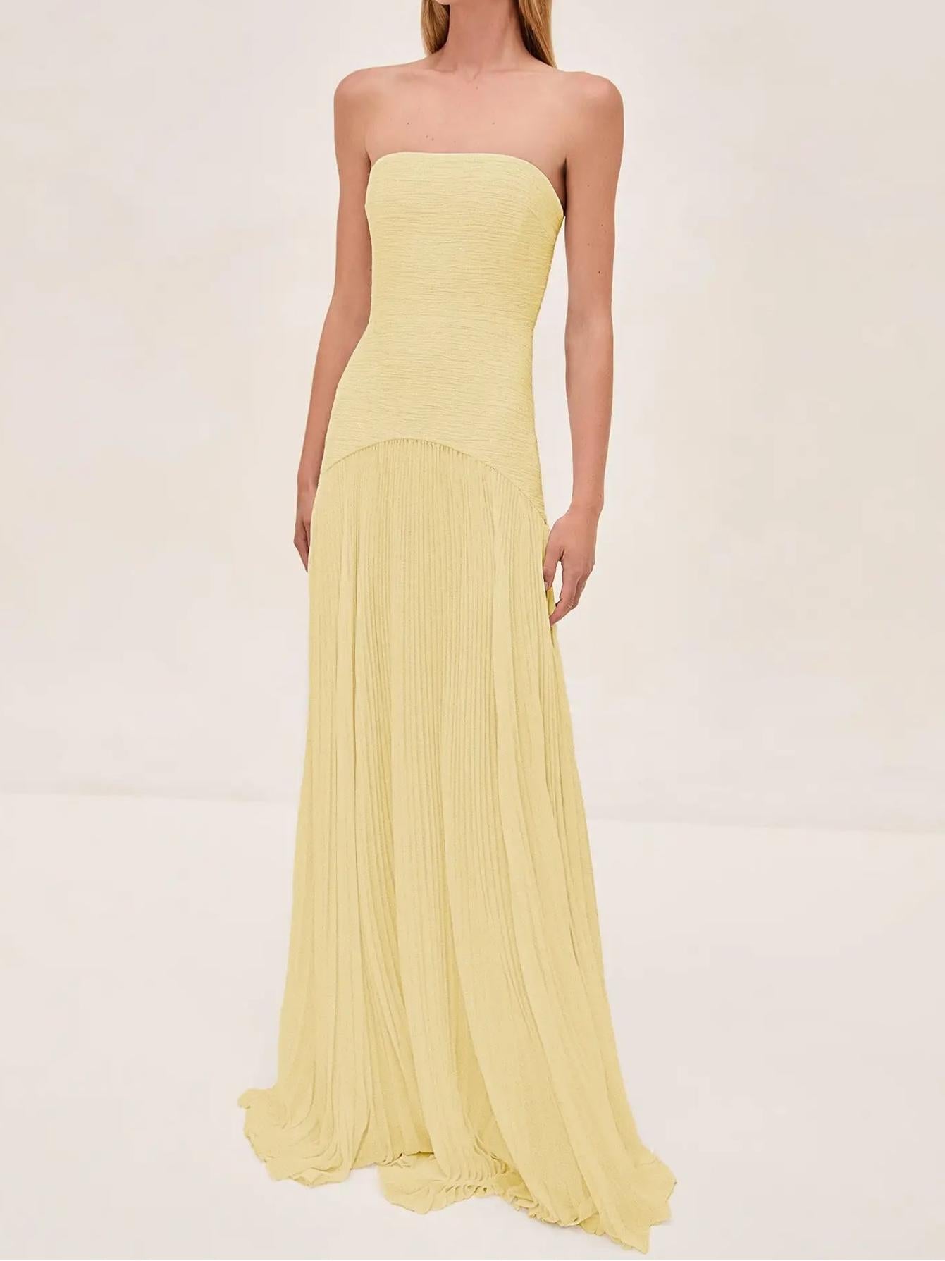 Women's Pleated Bandeau Maxi Dress for Wedding Guests