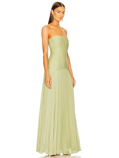 Women's Pleated Bandeau Maxi Dress for Wedding Guests