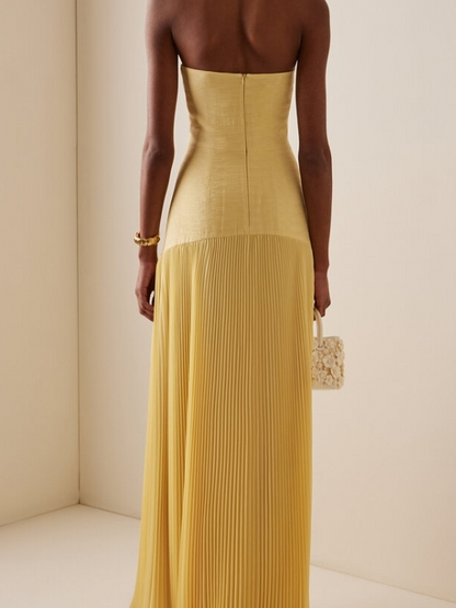 Women's Pleated Bandeau Maxi Dress for Wedding Guests